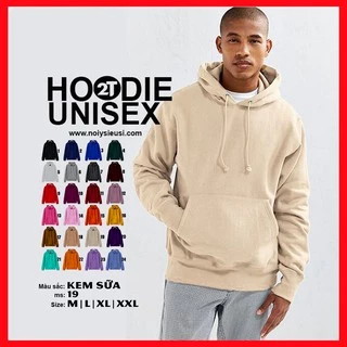 Áo hoodie unisex 2T Store H19 màu kem sữa - Áo khoác nỉ chui đầu nón 2 lớp dày dặn đẹp chất lượng