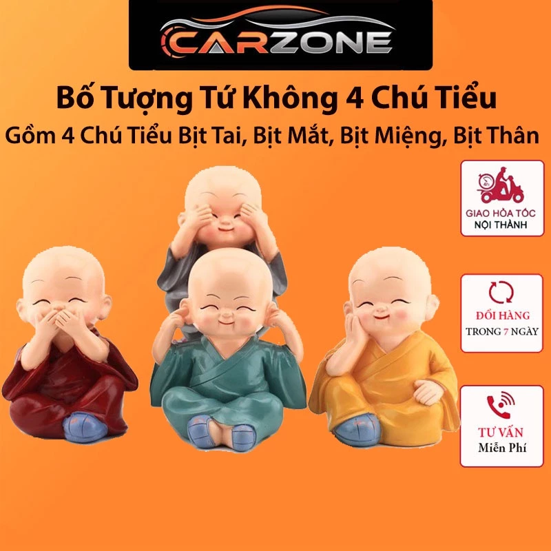 Bộ Tượng Tứ Không – Gồm 4 Chú Tiểu Bịt Tai, Bịt Mắt, Bịt Miệng, Bịt Thân