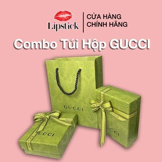 Hộp quà đựng son Gucci, Hộp quà tặng, hộp giấy đựng quà cho son Gucci kèm nơ thiệp,(Combo gồm 1 túi, 1hộp gắn nơ, thiệp)