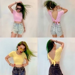 Áo croptop cột nơ sau lưng xoăn lai vnxk