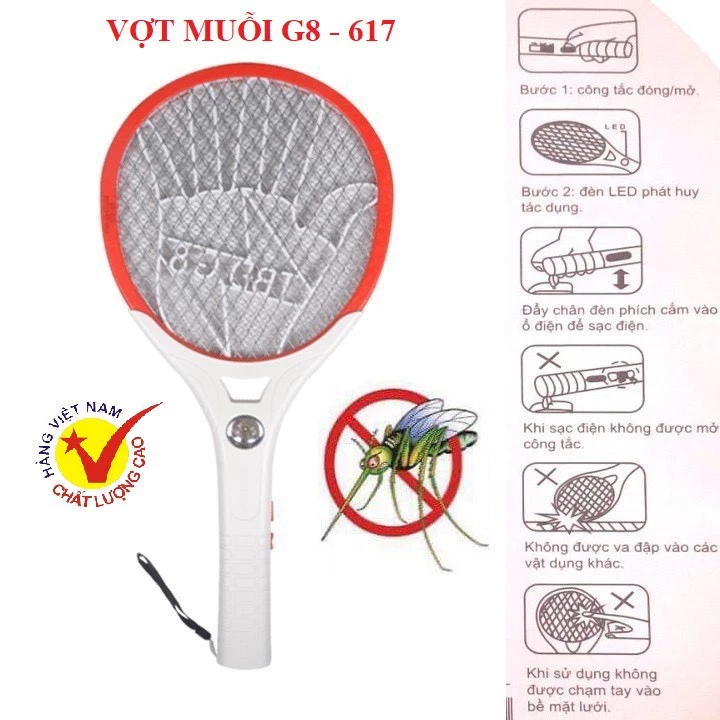 VỢT MUỖI ĐIỆN G8 - 617/ 620 SIZE TO 21 CM TÍCH HỢP ĐÈN LED SIÊU SÁNG