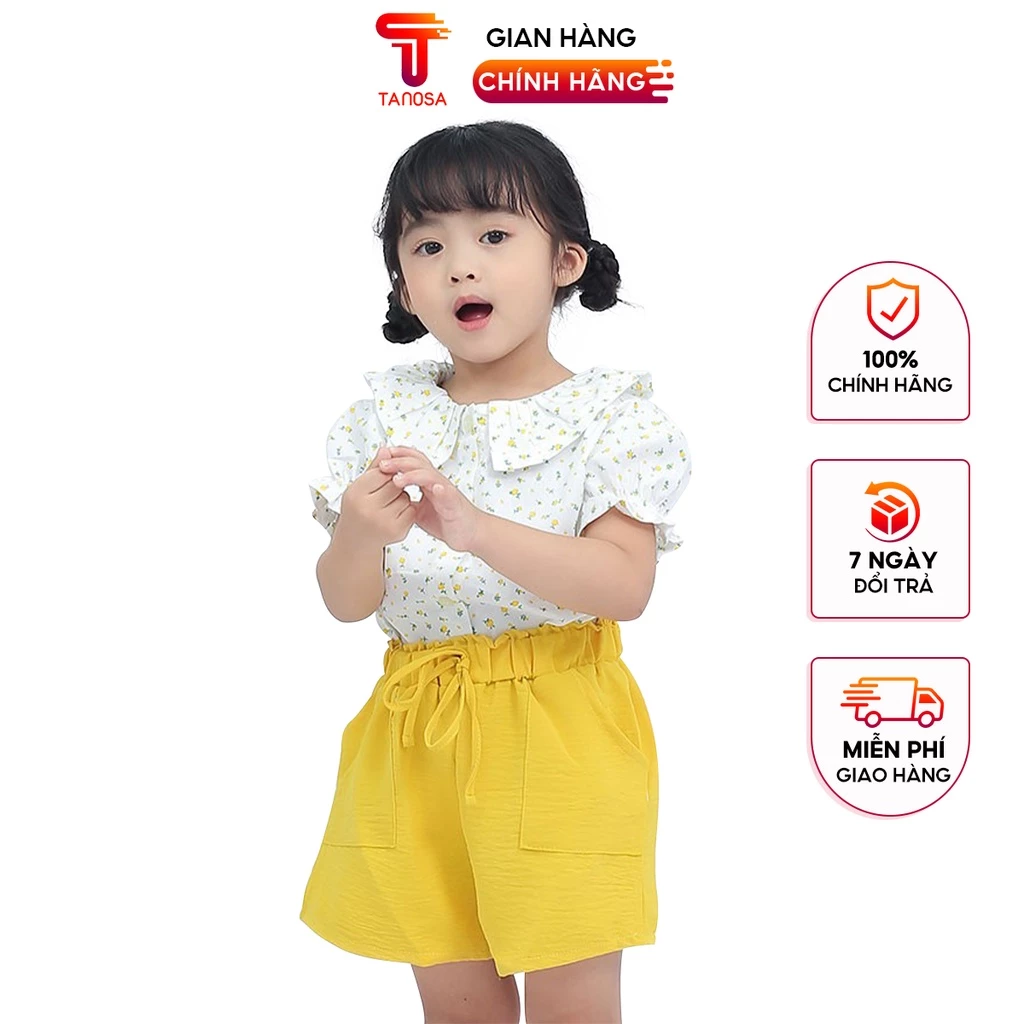 Set bộ áo cộc tay hoa nhí quần đùi TANOSA siêu xinh cho bé gái 1-5 tuổi