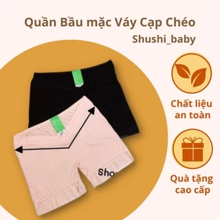 Quần Bầu Mặc Váy, Quần Đùi Bầu Cạp Chéo Chất Cotton Mịn Cực Mát