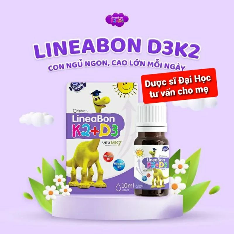 Vitamin D3 K2 Lineabon của Đức bổ sung vitamin D cho trẻ trong giai đoạn phát triển