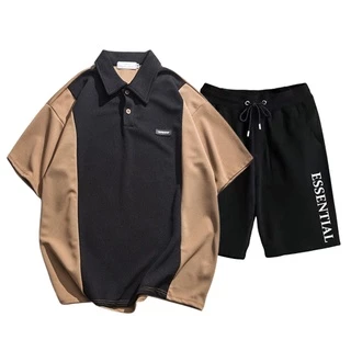 Bộ Đồ Nam Nữ Unisex Mùa Hè Áo Polo Cổ Bẻ Phối Màu Kèm Quần Short In Chữ Thời Trang Mixxno.1 T230 + S043