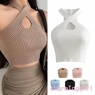 Áo kiểu croptop không tay bó sát màu sắc đơn giản thời trang dành cho nữ