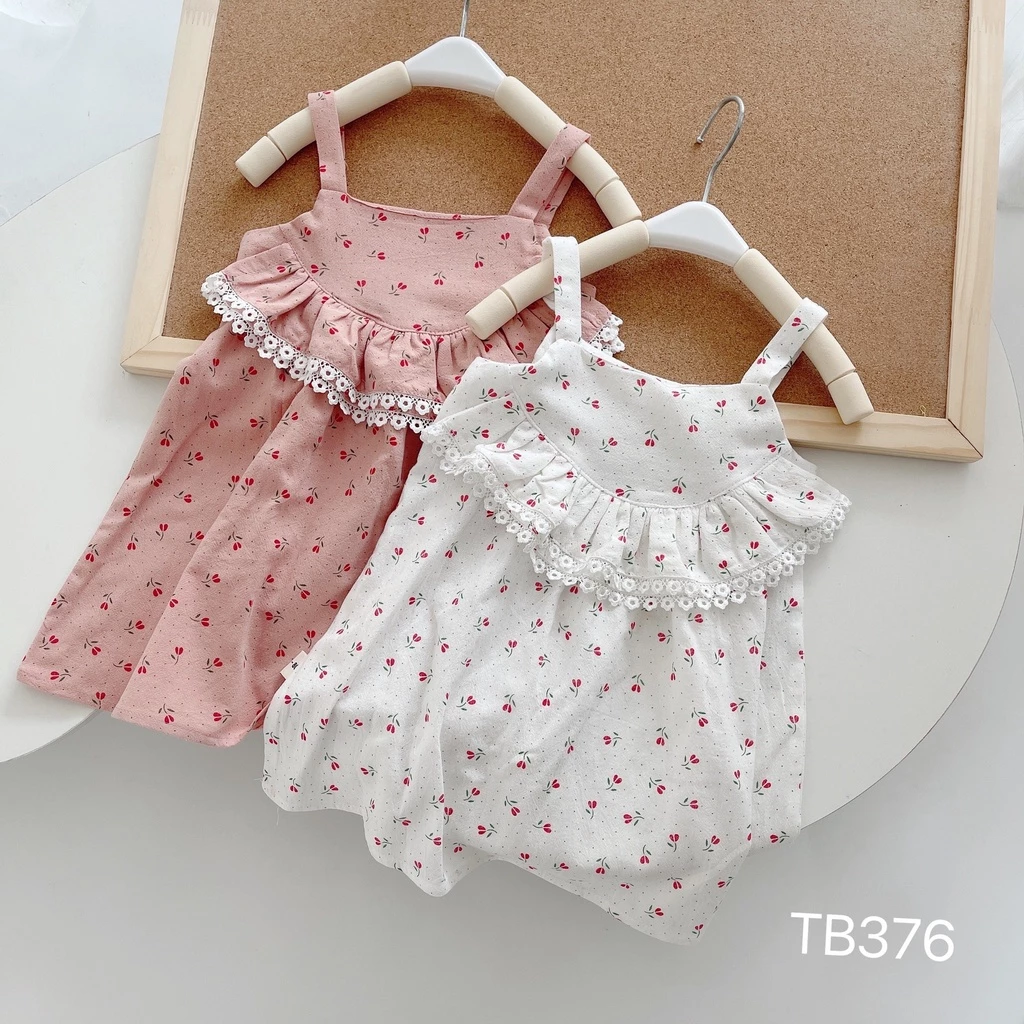 Váy 2 dây hoa nhí xinh yêu cho bé gái dáng xòe chất thô cotton mềm mát, size 8 - 23 kg