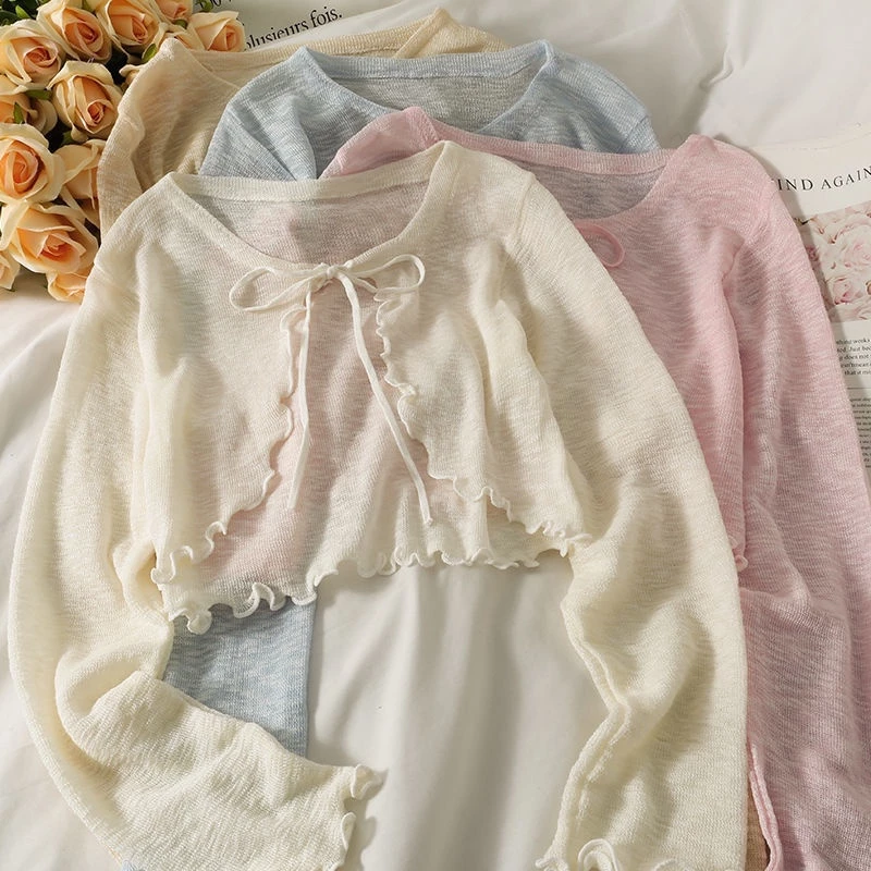 Áo Khoác cardigan Dệt Kim Mỏng Dáng Ngắn Thời Trang Mùa Hè Cho Nữ