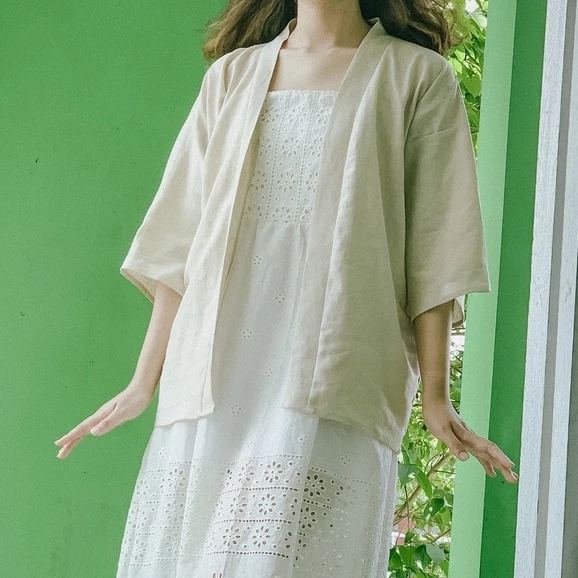 Áo Khoác Cardigan Kimono Haori Linen/ Voan Vintage Vui Hè Đi Biển/ Mát