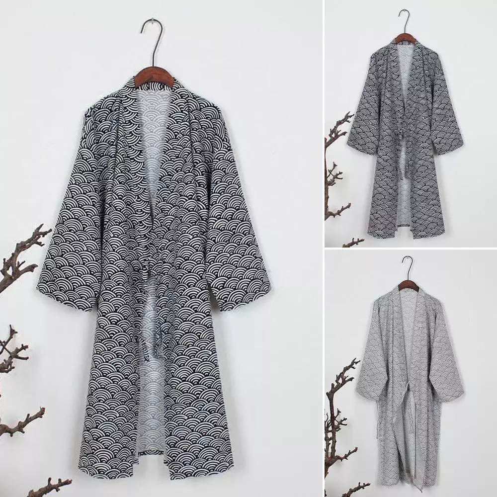Áo choàng ngủ dáng rộng phong cách kimono yukata dành cho nam 