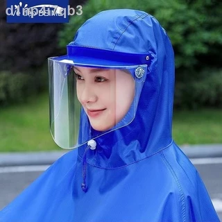 ☂ ▬ (Date mới)Xe điện ắc quy áo mưa nam nữ đi máy chống bão đội mũ bảo hiểm kiểu người lớn vệ mặt poncho