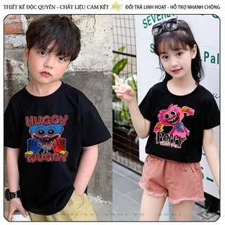 ÁO THUN Poppy Playtime Huggy Wuggy UNISEX PHÔNG ĐEN TAY NGẮN NAM NỮ GIA ĐÌNH CẶP ĐÔI SIZE TRẺ EM BÉ TRAI GÁI AOMIVN