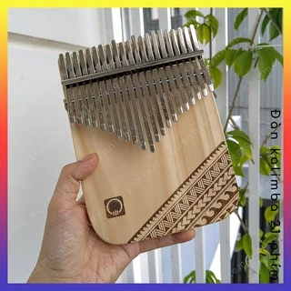 Đàn kalimba 21 phím khắc hoạ tiết thổ cẩm QUNHLEMO, Kalimba gỗ nguyên khối tặng phụ kiện tốt hơn khi mua deal sốc