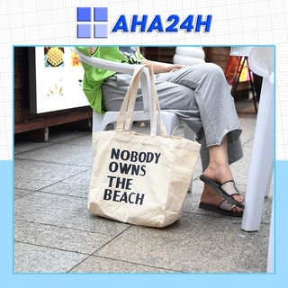 Túi tote vải canvas đi học đi chơi có khóa kéo hàn quốc đeo vai in NOBODY OWNS THE BEACH AH1653