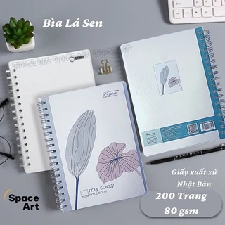  Sổ Dot Grid lò xo Bìa Hoa Sen Zen Art phong cách Nhật Bản 200 trang