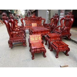 Bộ bàn ghế nghê đỉnh gỗ hương đỏ nam phi tay 14 10 món