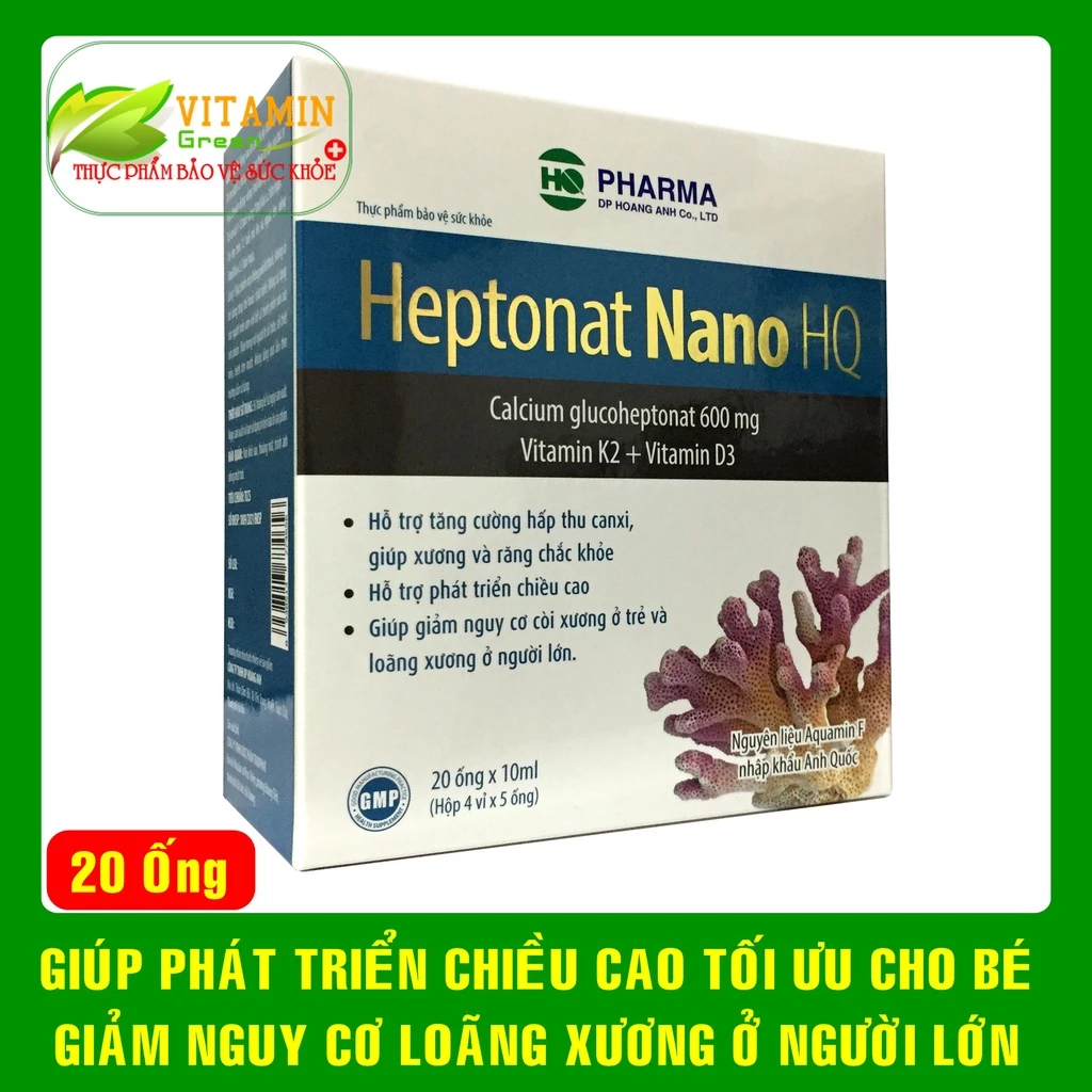 Canxi tảo biển HEPTONAT NANO HQ kết hợp canxi nano D3 K2 giúp bé phát triển chiều cao, giúp xương răng chắc khỏe