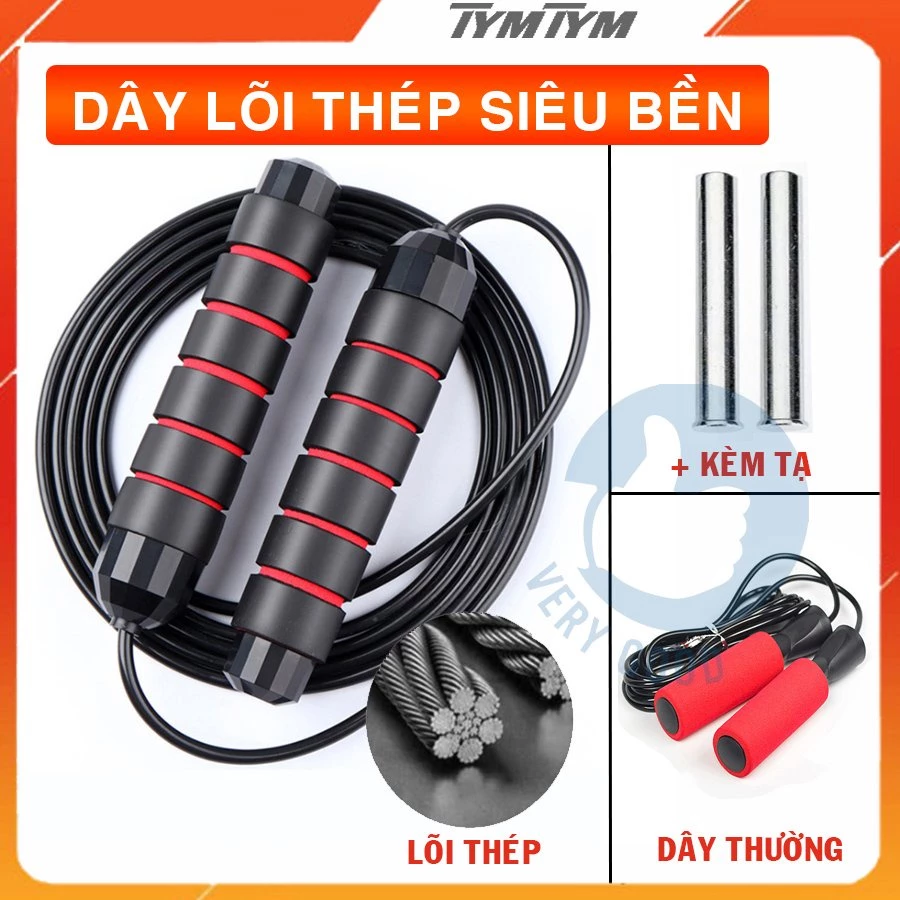 Dây nhảy thể dục tốc độ giảm cân đốt mỡ bụng lõi thép có tạ 2.9m tập thể lực gym tại nhà fashion86