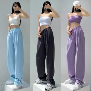 Quần dài trơn ống rộng unisex quần ống suông có dây rút nhiều màu nam nữ SIB034