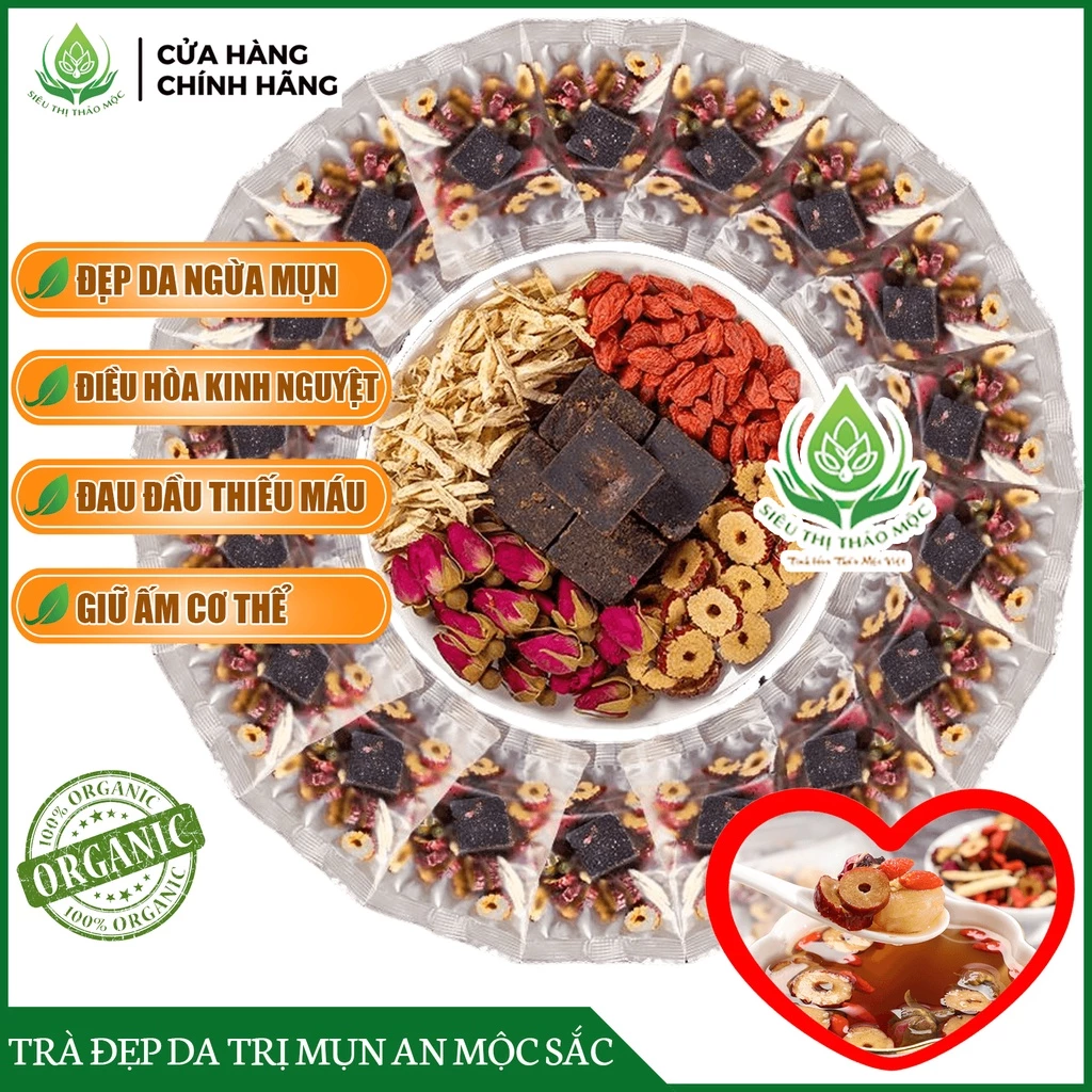 ✅[CHÍNH HÃNG] Trà Gừng Đường Nâu Đẹp Da Giảm Mun An Mộc Trà Gồm Trà Gừng, Đường Nâu, Táo Đỏ, Kỷ Tử, Nụ Hồng