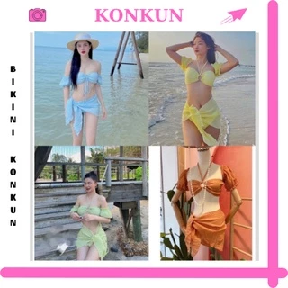 Đồ bơi nữ sét 3 món bikini trể vai tay phồng chất xốp KONKUN MS113