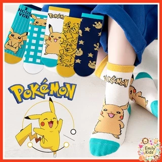 Set 5 Đôi Vớ Cotton Thoải Mái In Họa Tiết Hoạt Hình Pikachu Cho Bé Trai Và Gái 1-12 Tuổi