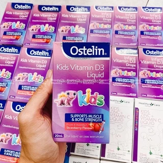 Vitamin D3 Ostelin Kids Liquid Úc 20ml dạng nước vị dâu cho trẻ từ 6 tháng đến 12 tuổi