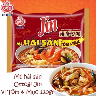 Lốc 5 Gói Mì Jin Hải Sản vị Tôm và Mực Ottogi 120gram