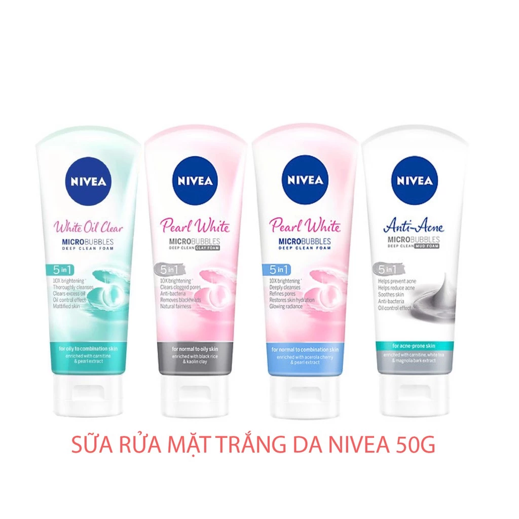 Sữa Rửa Mặt Tạo Bọt Nivea Trắng Da 50ml