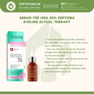 Serum Eveline Glycol Therapy 25% Peptides phục hồi, trẻ hoá, cho da căng láng