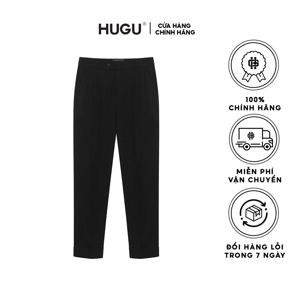 Quần tây âu dài đen nam ống đứng phong cách công sở Black Pant HUGU vải kaki cao cấp không bông xù