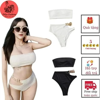 Bikini 2 mảnh sexy DILYSFASHION ĐB, Đồ bơi nữ đi biển áo cúp ngực có lót quần khoét phối dây xích trẻ trung