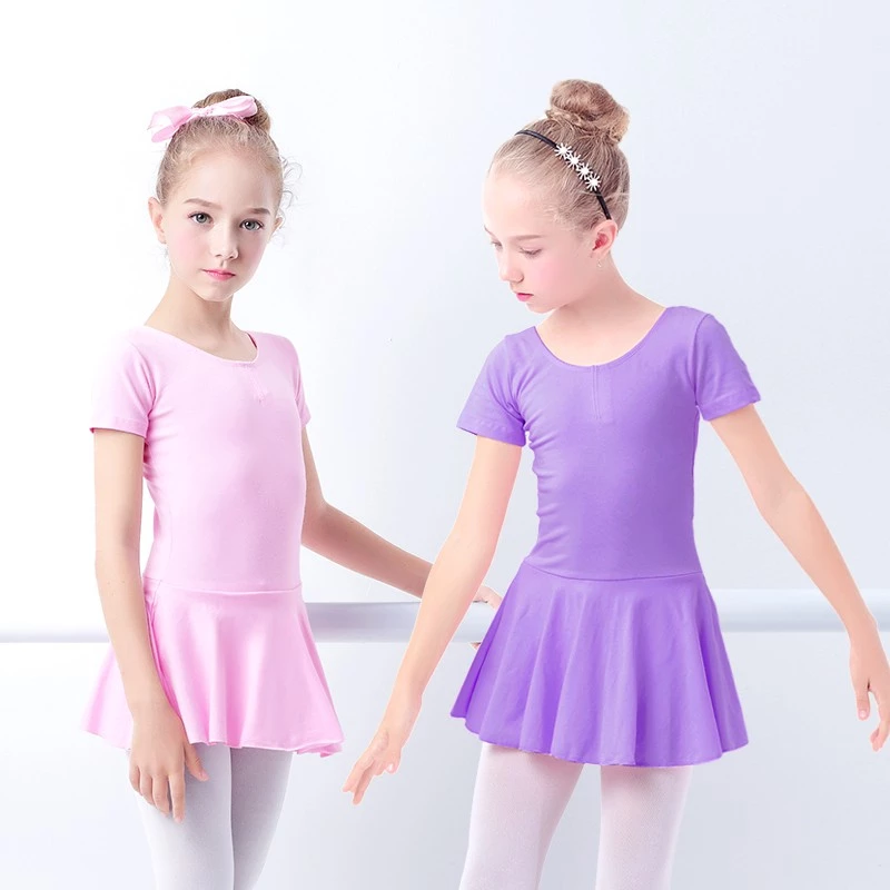 Váy ba lê Cotton Spandex tay ngắn khiêu vũ Leotard có váy