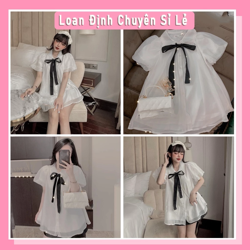 Áo sơ mi babydoll ren tơ form thụng dáng xòe áo sơ mi kiểu nữ DN090