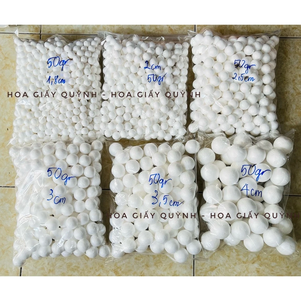 50gr nụ xốp tròn 1.4cm/ 1.6cm/1.9cm/2.3cm/2.7cm/3.3cm/3.8/4.2cm