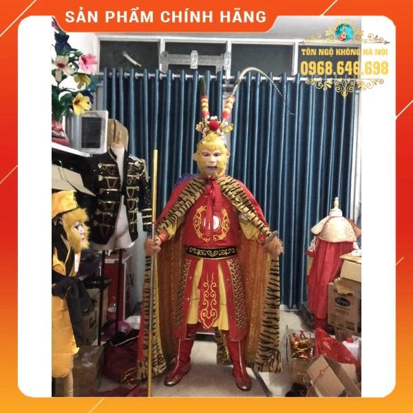 bộ Tôn Ngộ Không Tề Thiên Đại Thánh người lớn mặt nạ cấy tóc, giáp thêu cao cấp