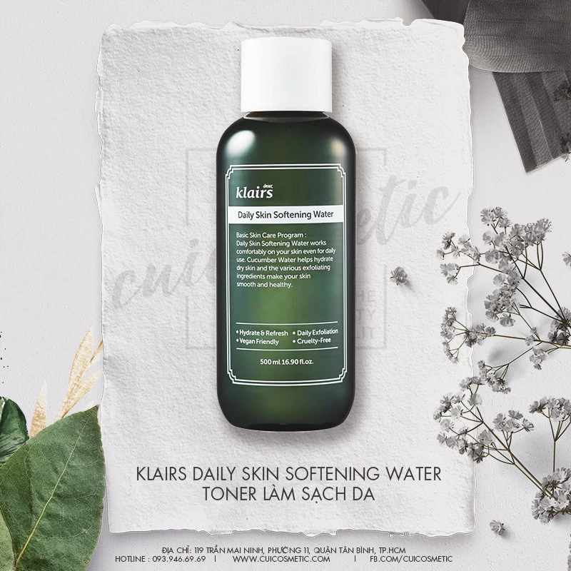 Toner Klairs Làm Sạch Tẩy Da Chết Dịu Nhẹ Hằng Ngày - KLAIRS DAILY SKIN SOFTENING WATER