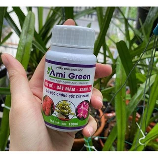 Phân bón sinh học AMI GREEN giải độc cây trồng Tốt rễ, bật mầm, xanh lá chai 100ml