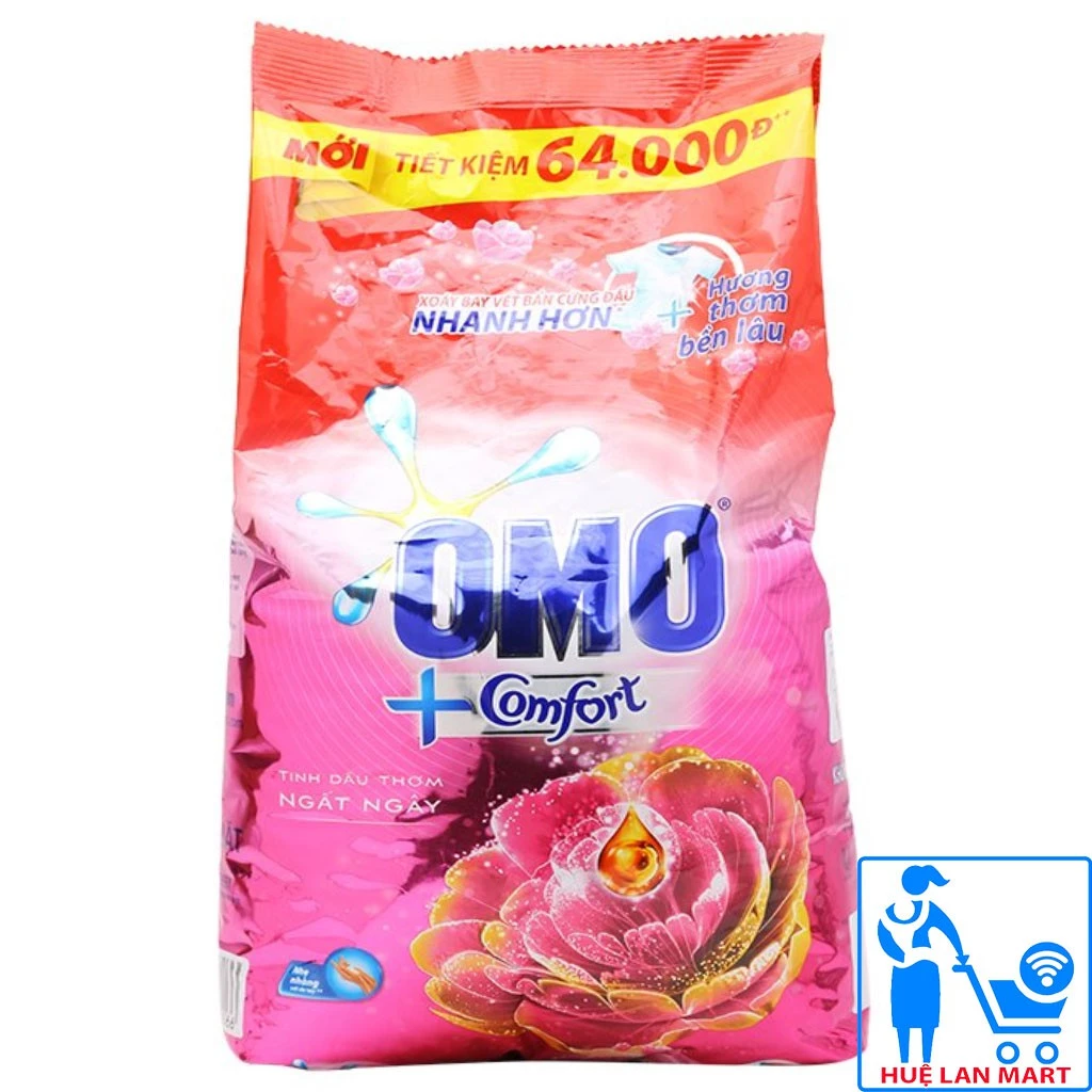 Bột Giặt Omo Comfort Tinh Dầu Thơm Ngất Ngây Túi 5,3kg (Xoáy Bay Vết Bẩn Cứng Đầu Nhanh Hơn, Hương Thơm Bền Lâu)