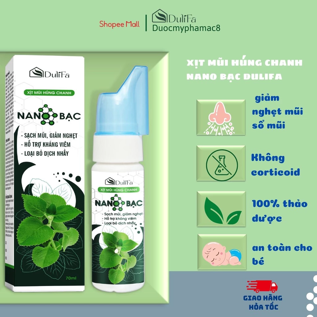 Xịt Mũi Húng Chanh Dulifa Giảm Nghẹt Mũi Sổ Mũi Cho Bé 70ml