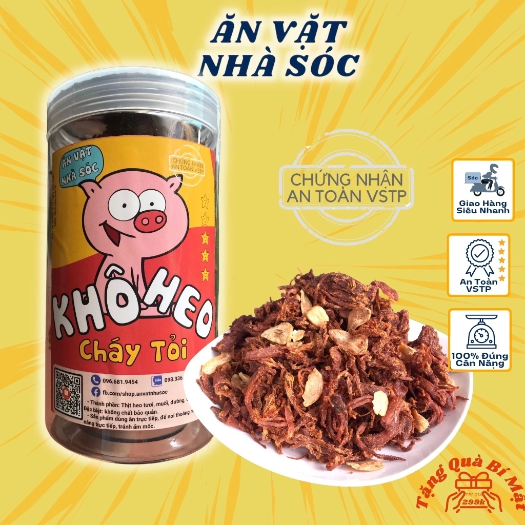 Khô Heo Cháy Tỏi 250g Khô Lợn Cháy Tỏi Cay Vừa, Đồ Ăn Vặt Nhà Sóc Ngon Bổ Rẻ Sạch