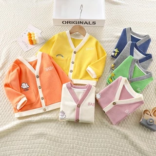 Áo Khoác Cardigan Dệt Kim Cổ Chữ V Dài Tay 60-120CM In Họa Tiết Hoạt Hình Cho Bé