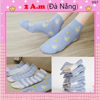 Tất Vớ Cổ Ngắn Nữ Họa Tiết Vịt Dễ Thương Vải Cotton Màu Blue Đẹp