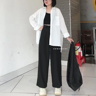 Quần ống rộng kaki 1 ly có size M, L, from quần rộng, chất kaki dầy, cạp cúc khóa cao