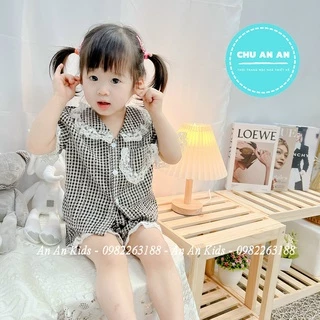 Bộ Đồ Ngủ Pijama Tay Cộc Caro Kẻ Bé Gái Set Quần Áo Trẻ Em Mặc Nhà Họa Tiết Kẻ Nhiều Màu 9-43kg