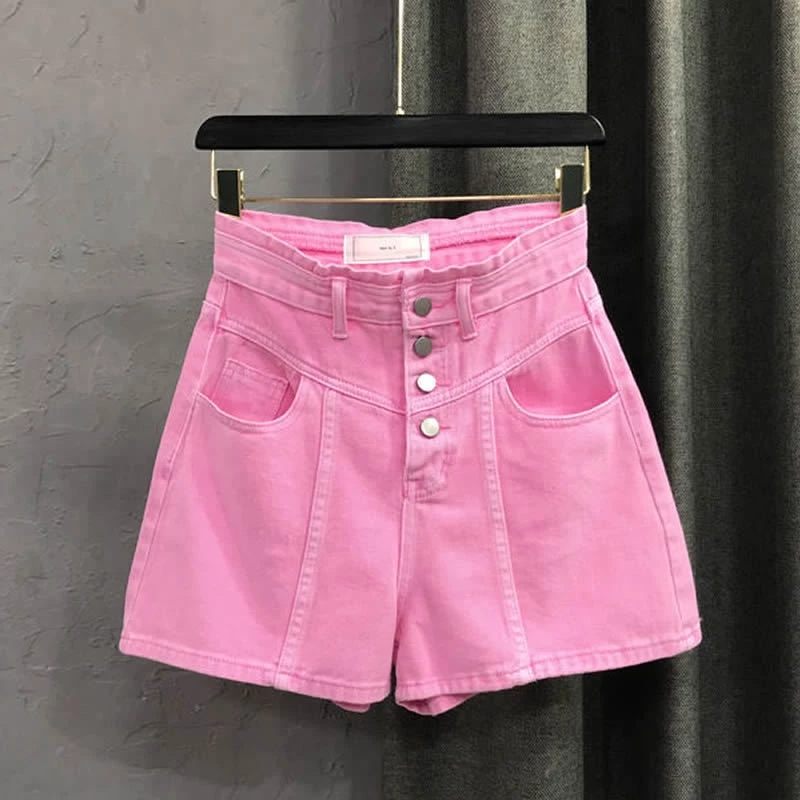 Quần short denim ống rộng dáng chữ A lưng cao cài nút thời trang hè 2021 cho nữ