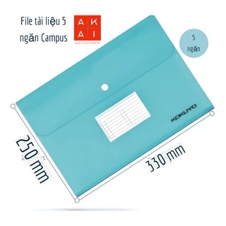 Túi cặp đựng tài liệu A4 File Campus Kokuyo nút khoá gài bảng tên đựng tài liệu tiện lợi cao cấp 5 ngăn 3 màu tối giản