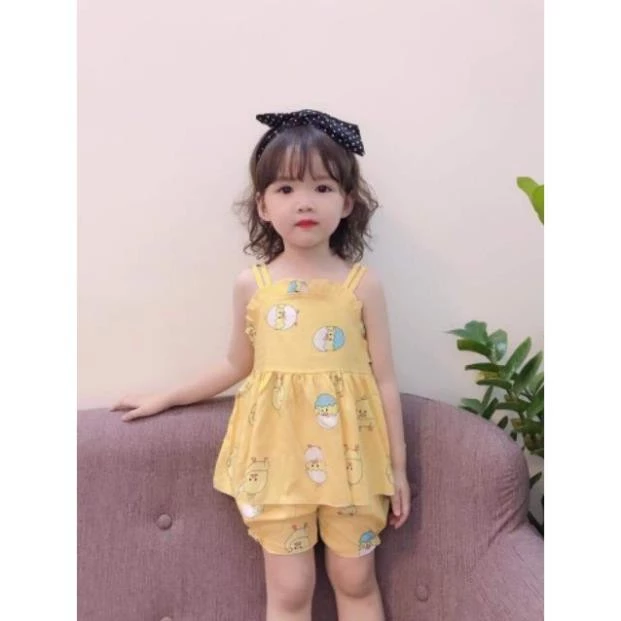 Bộ Váy Lanh Lụa Hai Dây Kèm Quần Chít Cực Thoáng Mát Cho Bé Gái