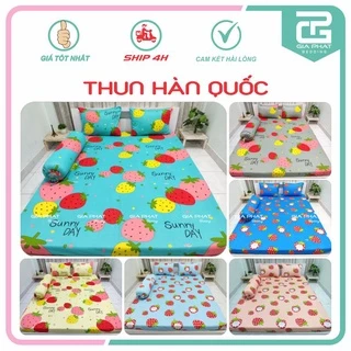 Bộ Ga Gối Thun Lạnh Hàn Quốc { 4 Món : 1 ga bọc + 2 vỏ gối nằm + 1 vỏ gối ôm }