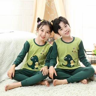 Bộ Đồ Ngủ Từ 100% Cotton In Hình Khủng Long Hoạt Hình Dành Cho Trẻ Nhỏ 2-13 Tuổi